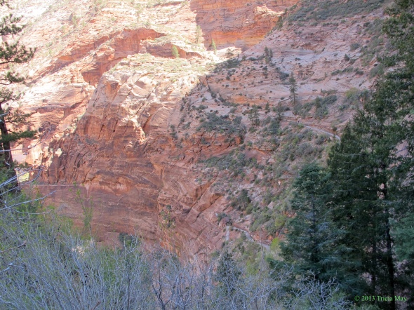 Switchback up the Hidden Canyon Trail (lower right)